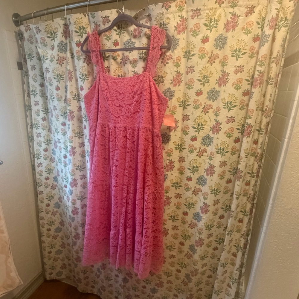 ARULA Pink Lace Midi Dress